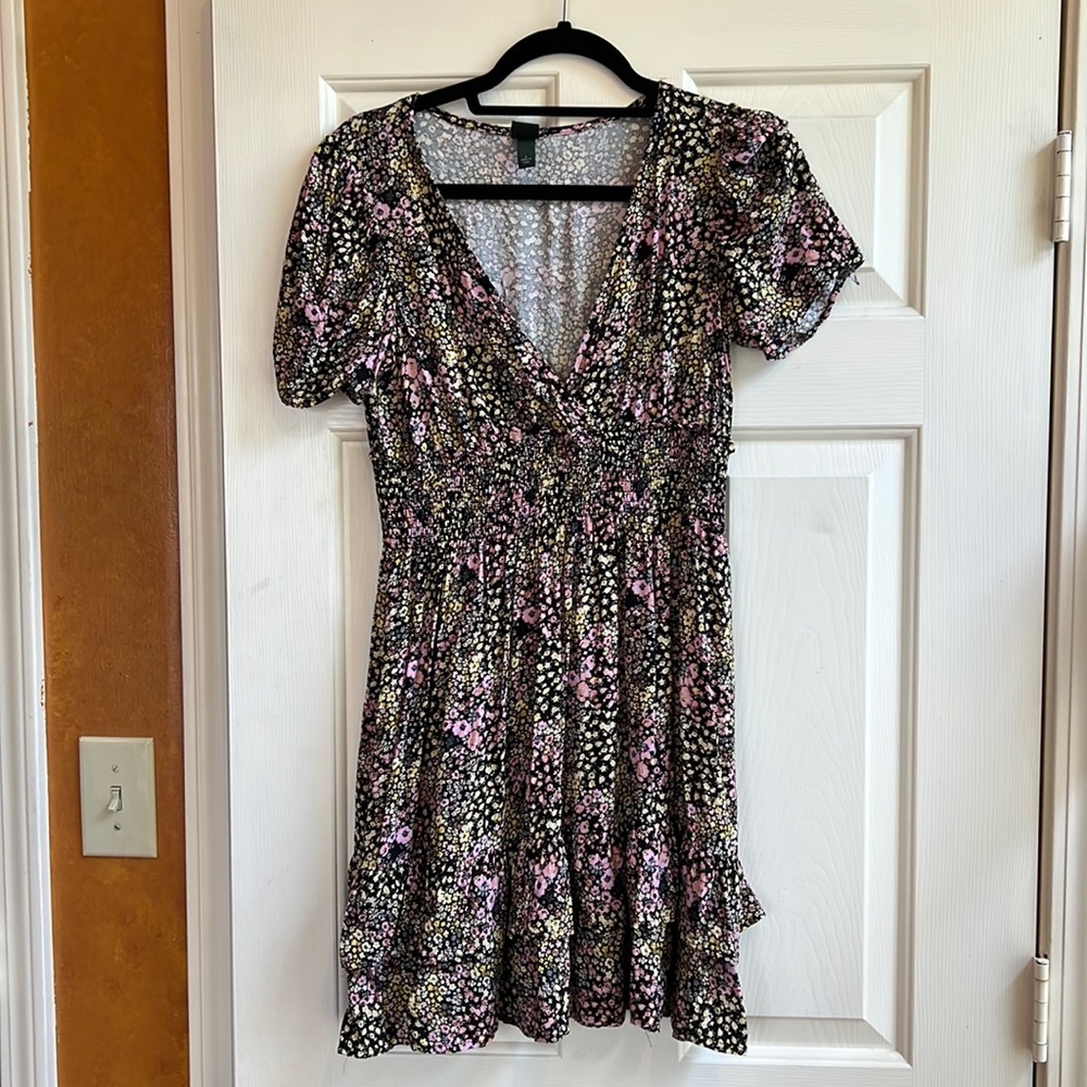 Wild Fable dress in size S black with purple and yellow flowers